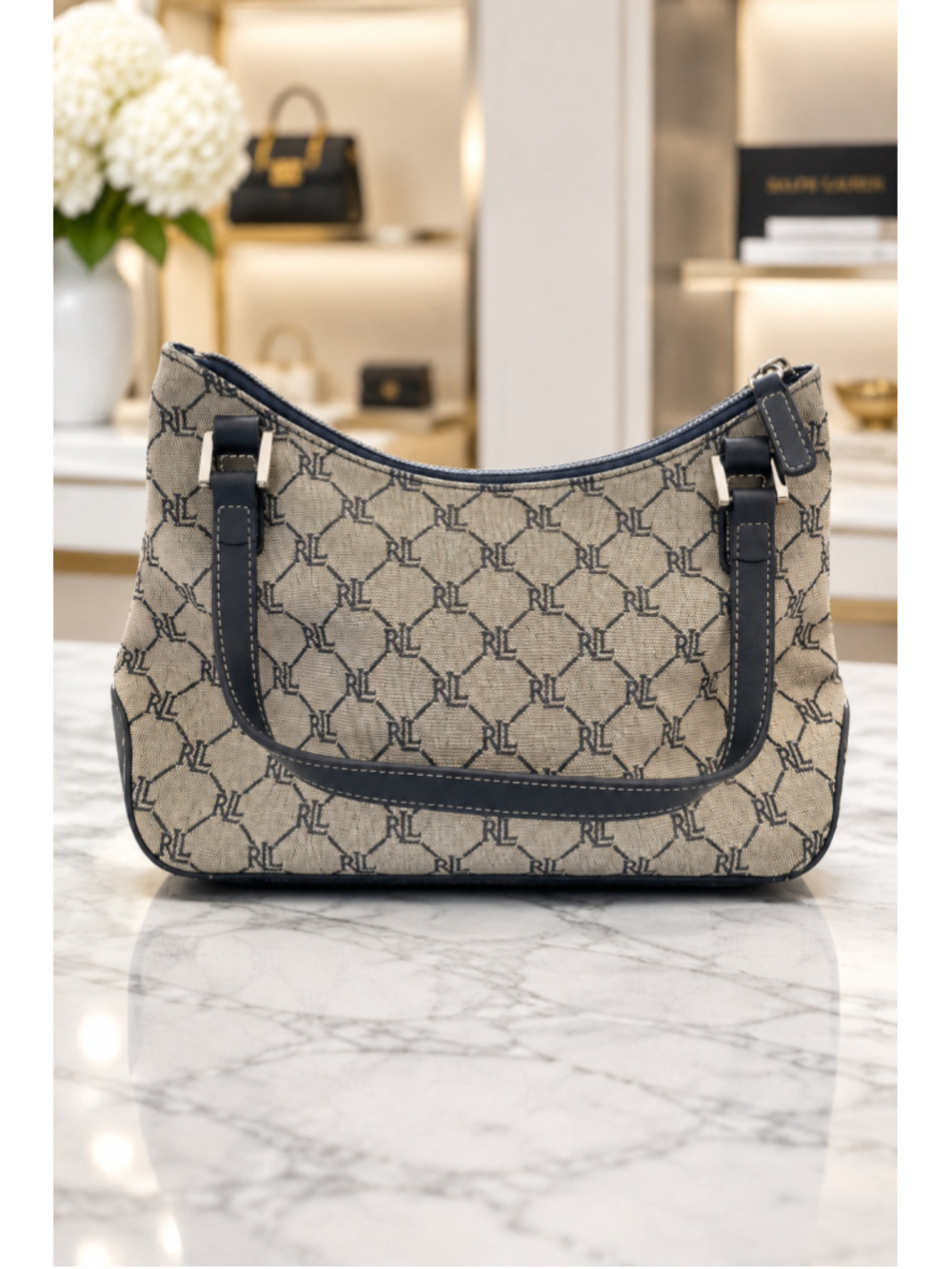 Vintage Y2K Lauren Ralph Lauren Monogram Jacquard Hobo Shoulder Bag